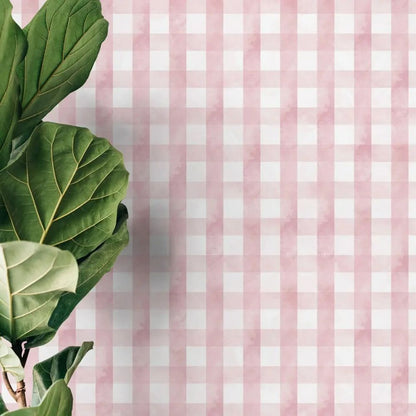 Papier peint à carreaux vichy rose fleur