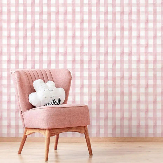 Papier peint à carreaux vichy rose fond