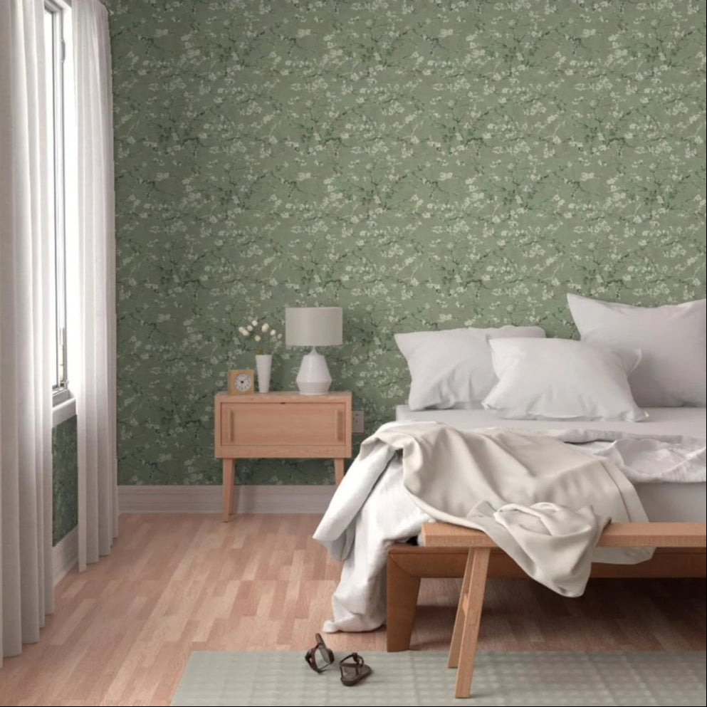 Papier peint chambre vert sauge