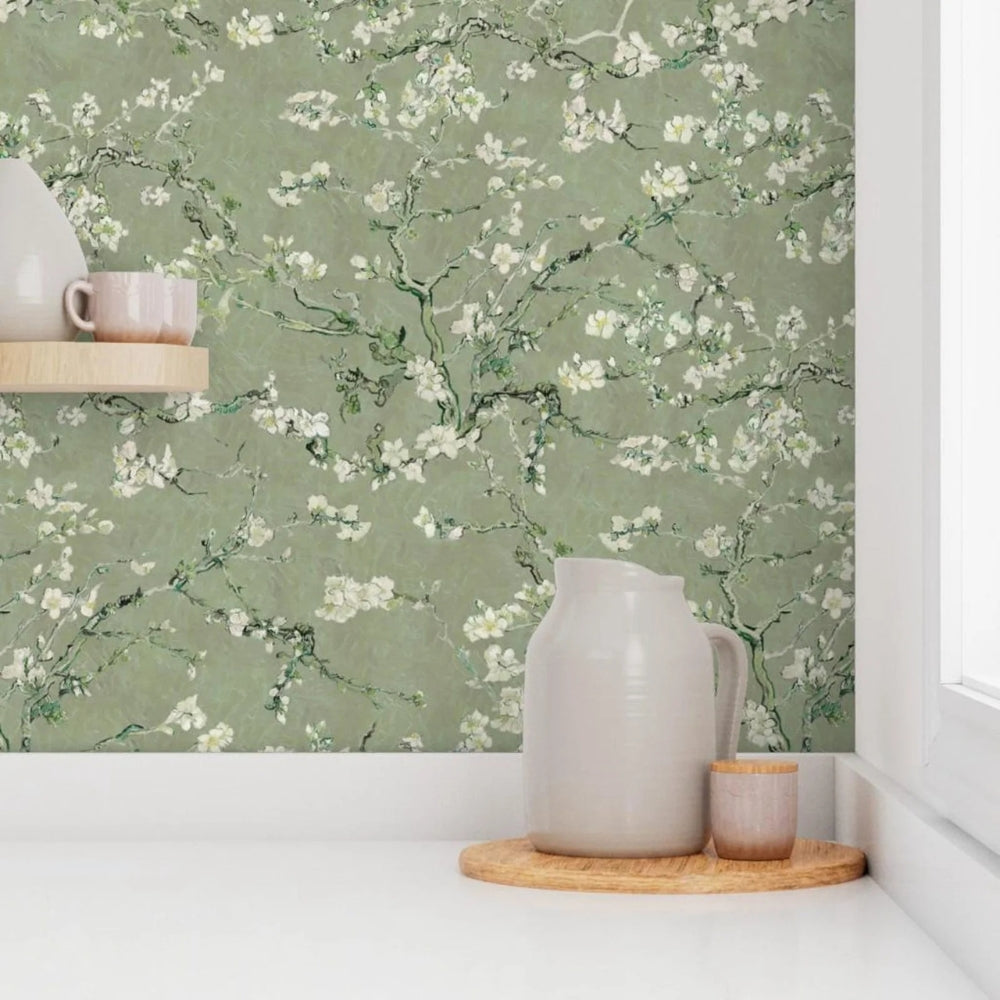 Papier peint chambre vert sauge