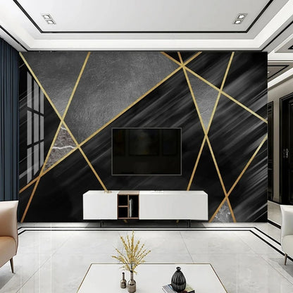 Papier peint design noir et or