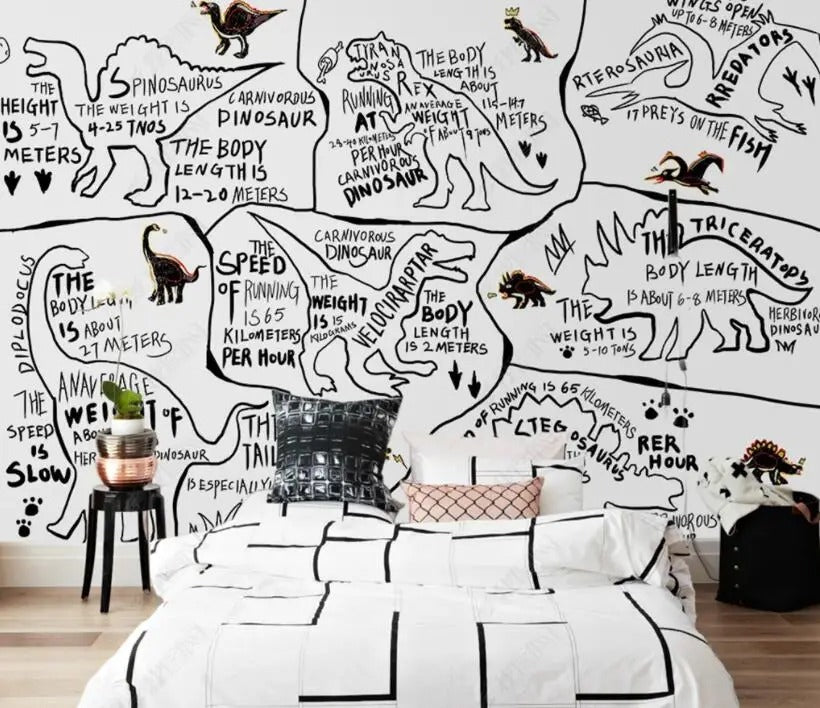 Papier peint dinosaure noir et blanc tapisserie murale