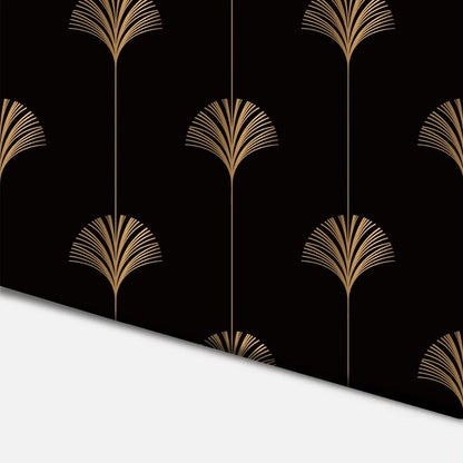 Papier peint eventail noir et or deco mural