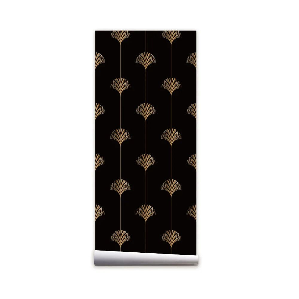 Papier peint eventail noir et or motif