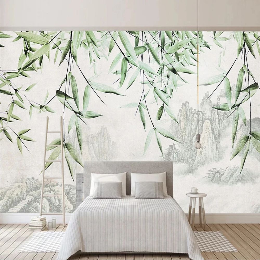 Papier peint feuillage de bambou deco mural