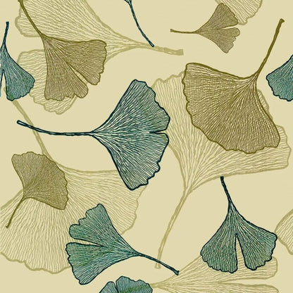 Papier peint feuillage ginkgo bleu vert motifs