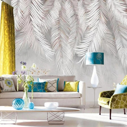 Papier Peint Feuillage Gris et Blanc