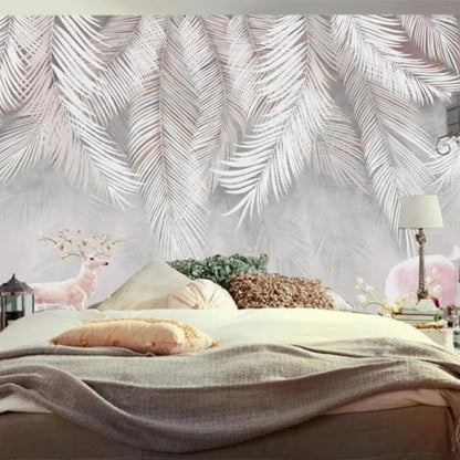 Papier Peint Feuillage Gris et Blanc
