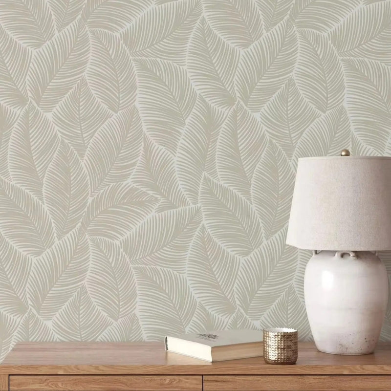 Papier peint feuillage gris