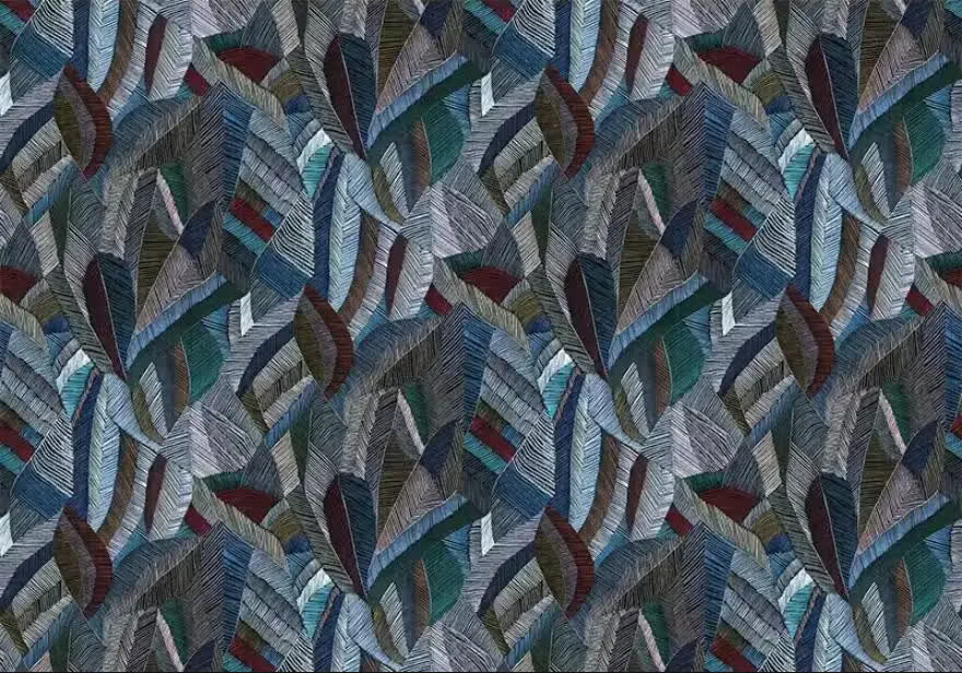 Papier peint feuille de bananier bleu motif