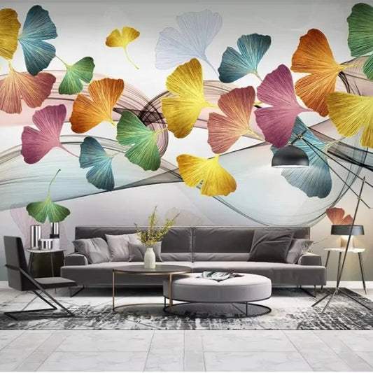 Papier peint feuille de ginkgo multicolore