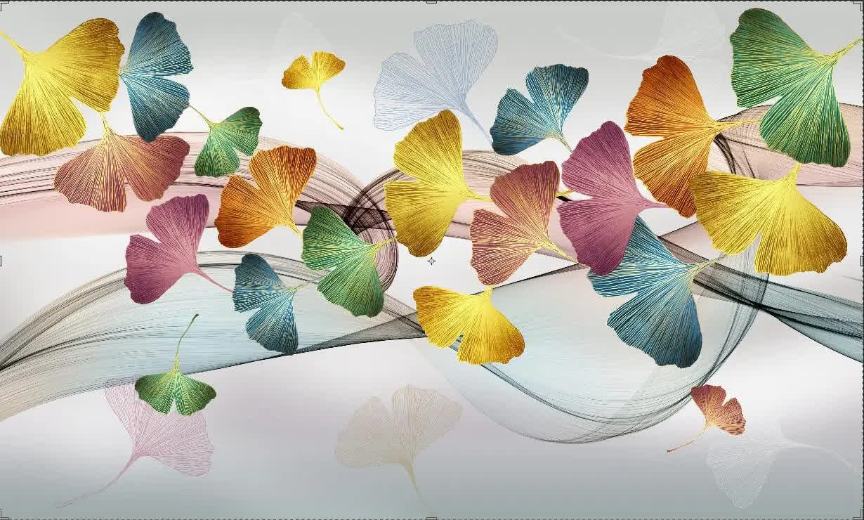 Papier peint feuille de ginkgo multicolore motifs