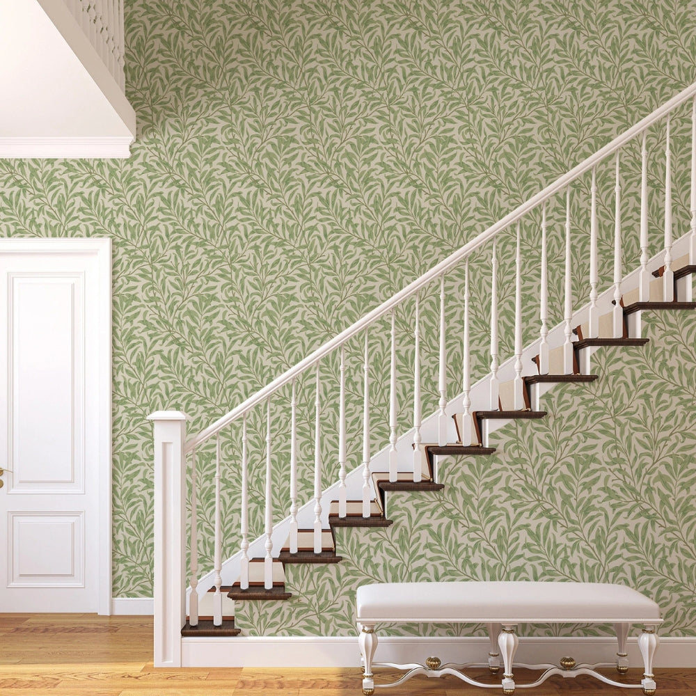 Papier peint feuilles vert sauge tapisserie murale