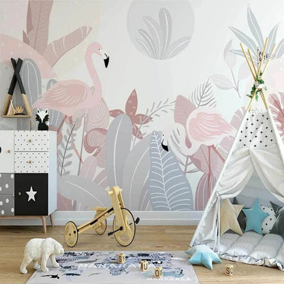 Papier peint flamant rose pour chambre d'enfant deco mural