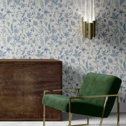 Papier peint fleuri vintage bleu décor