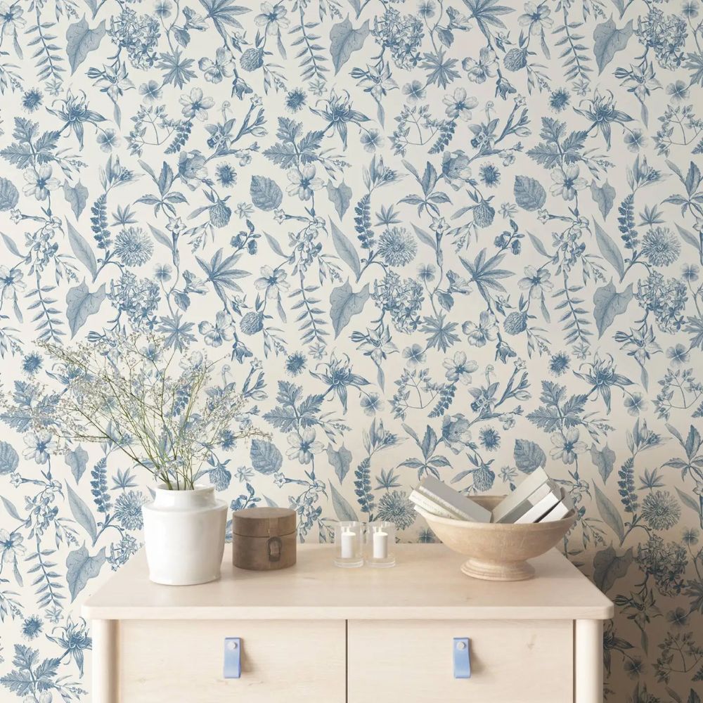 Papier peint fleuri vintage bleu vintage