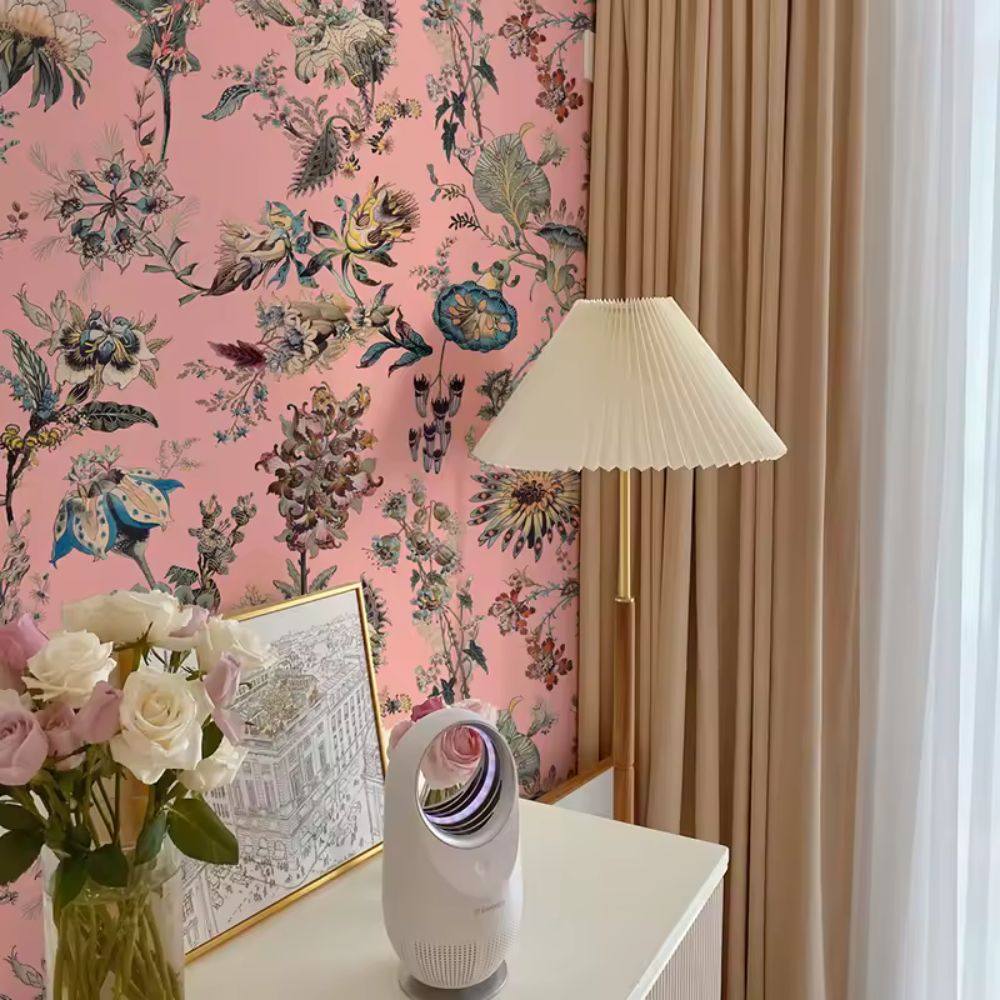 Papier peint fleuri vintage rose mural