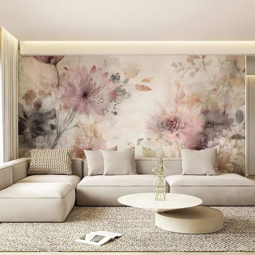Papier peint fleurs geantes aquarelle