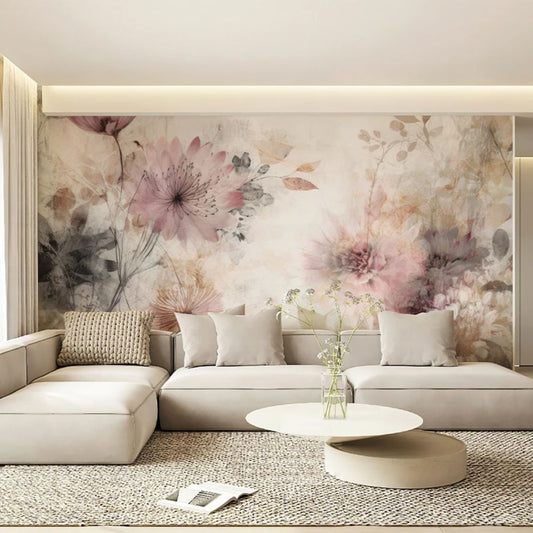 Papier peint fleurs geantes aquarelle