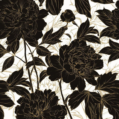 Papier peint floral noir et or motif