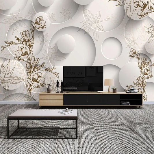 Papier peint geometrie et grosse fleur