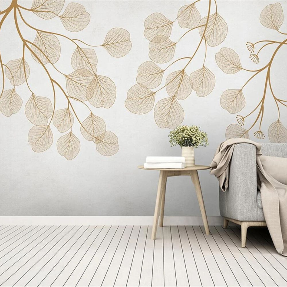 Papier peint ginkgo beige deco mural