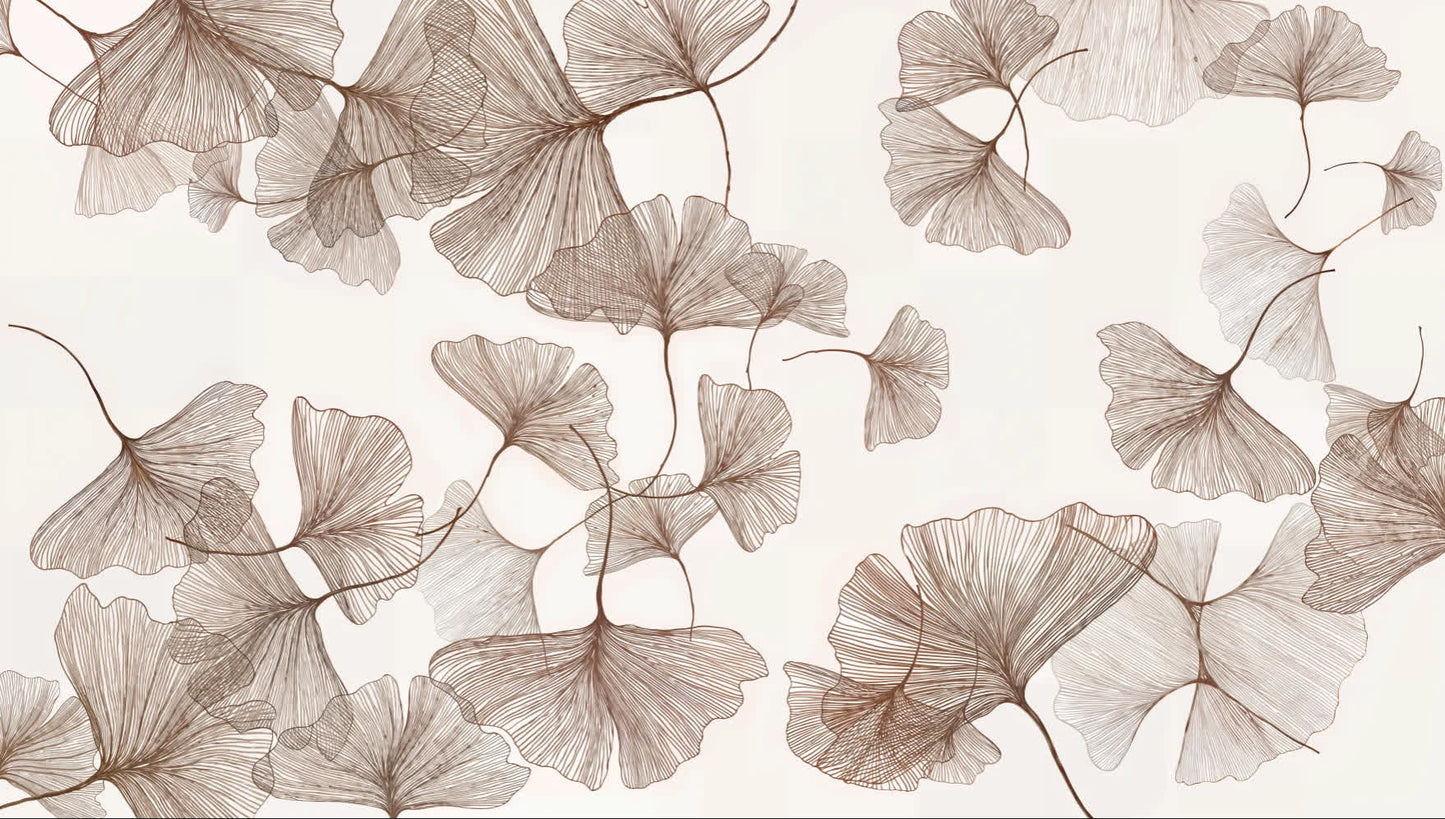 Papier peint ginkgo blanc motf