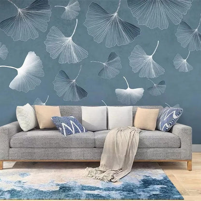Papier peint ginkgo bleu