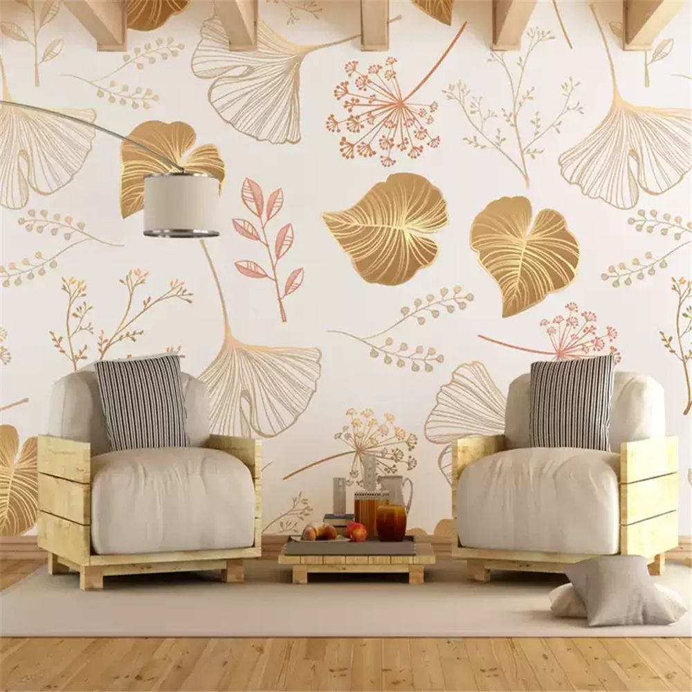 Papier peint ginkgo dore 