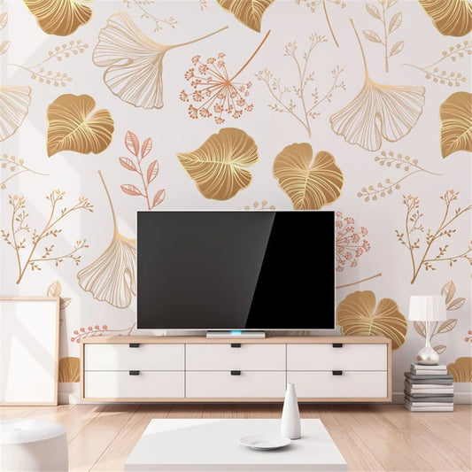 Papier peint ginkgo dore deco salon