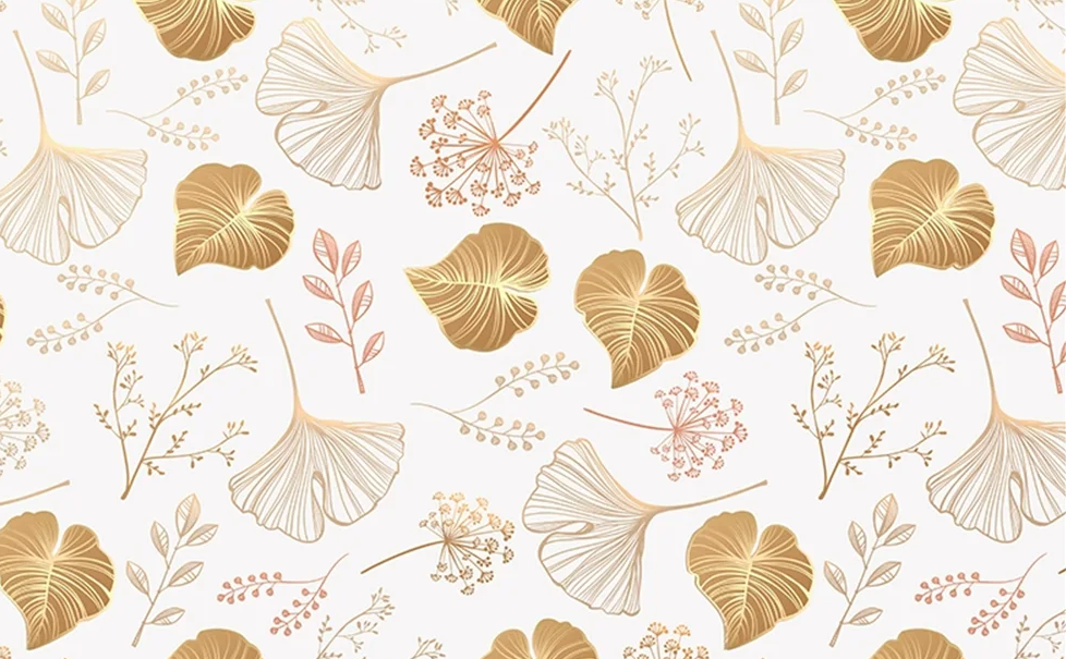 Papier peint ginkgo dore motif