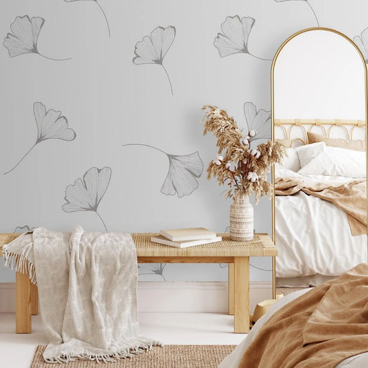 Papier peint ginkgo gris