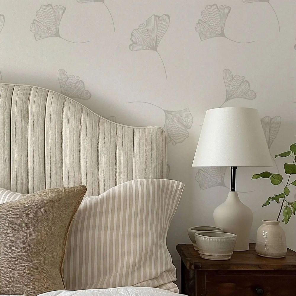 Papier peint ginkgo gris deco mural