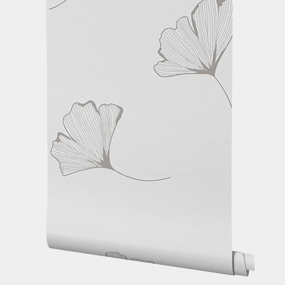 Papier peint ginkgo gris motif