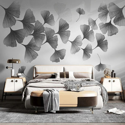 Papier peint ginkgo noir deco mural