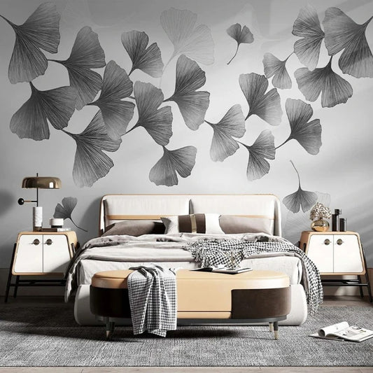 Papier peint ginkgo noir deco mural