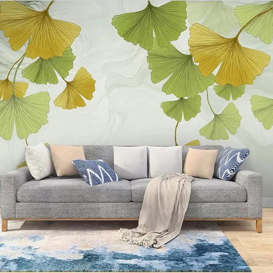 Papier peint ginkgo vert