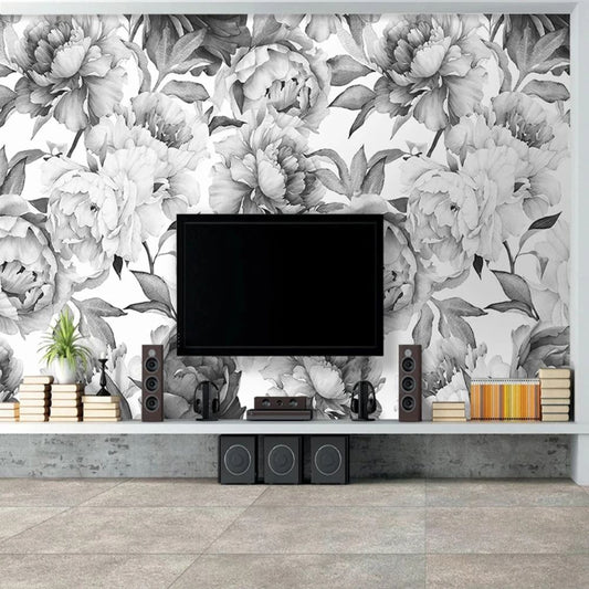 Papier peint grosses fleurs blanches