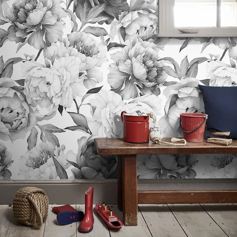 Papier peint grosses fleurs blanches deco mural