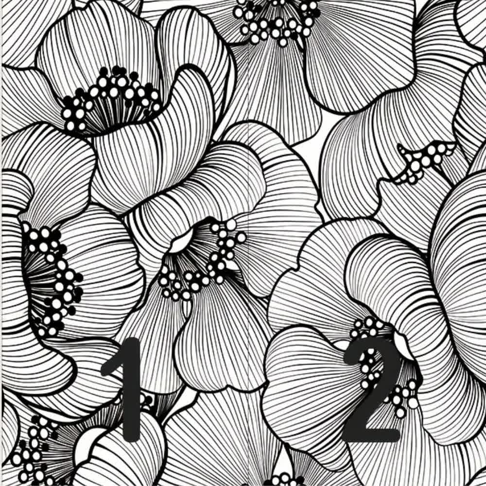 Papier peint grosses fleurs noir et blanc chic motif