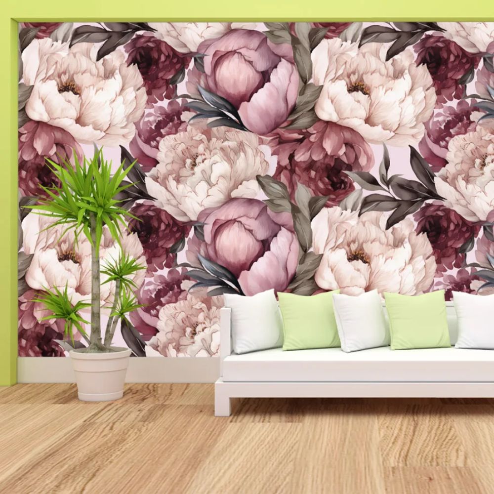 Papier peint grosses fleurs pivoines deco mural