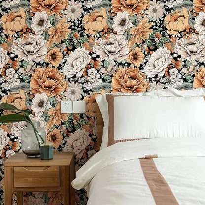 Papier peint grosses fleurs terracotta deco mur
