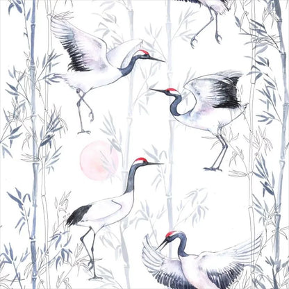 Papier peint grues noir et blanc et bambou motif