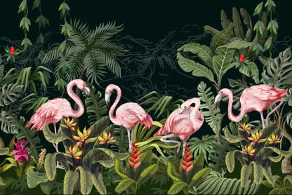 Papier peint jungle flamant rose motif