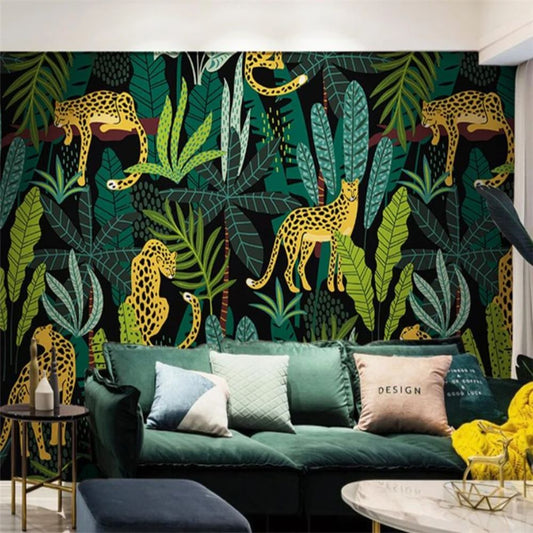 Papier peint jungle léopard salon