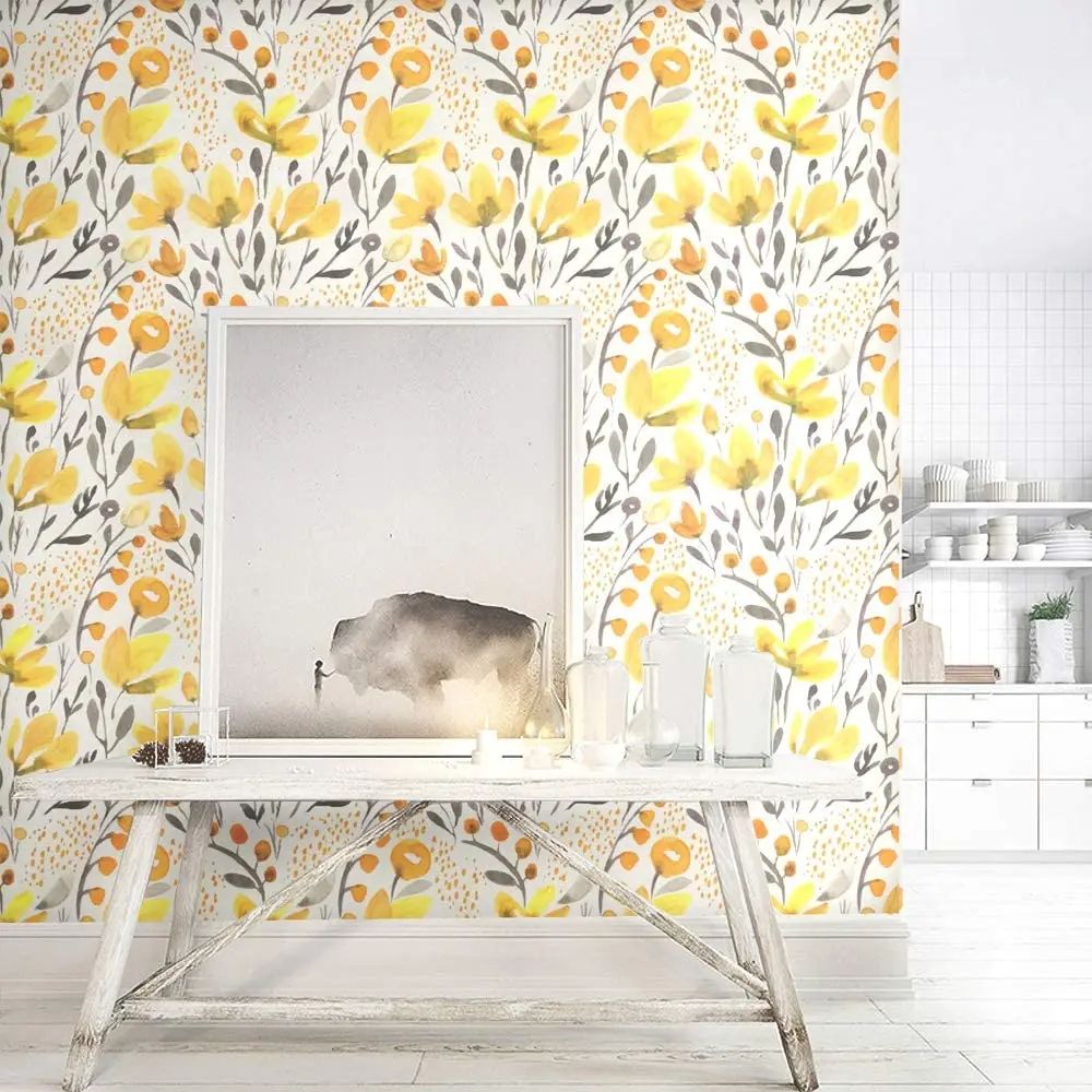 Papier peint liberty jaune deco mural