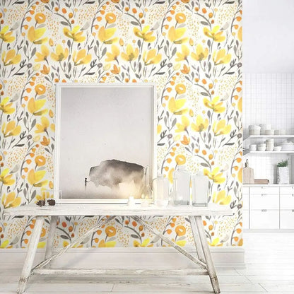 Papier peint liberty jaune deco mural