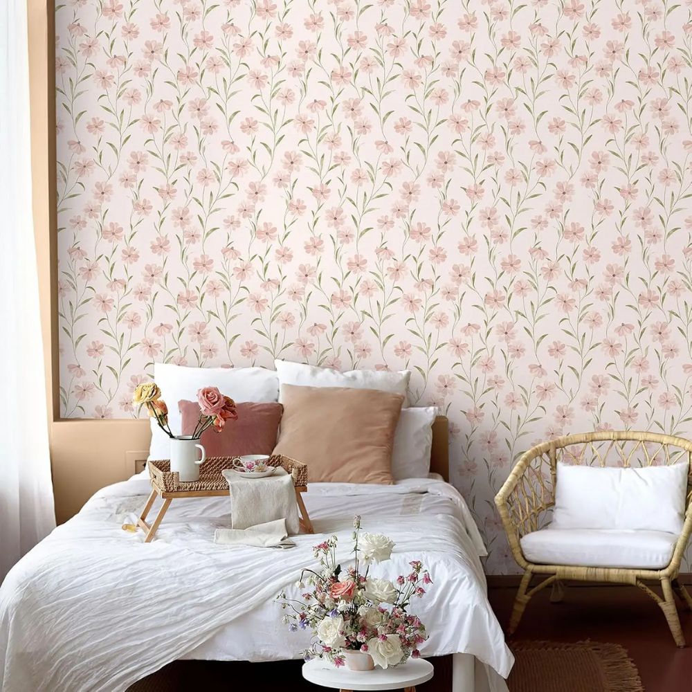 Papier peint liberty rose poudré