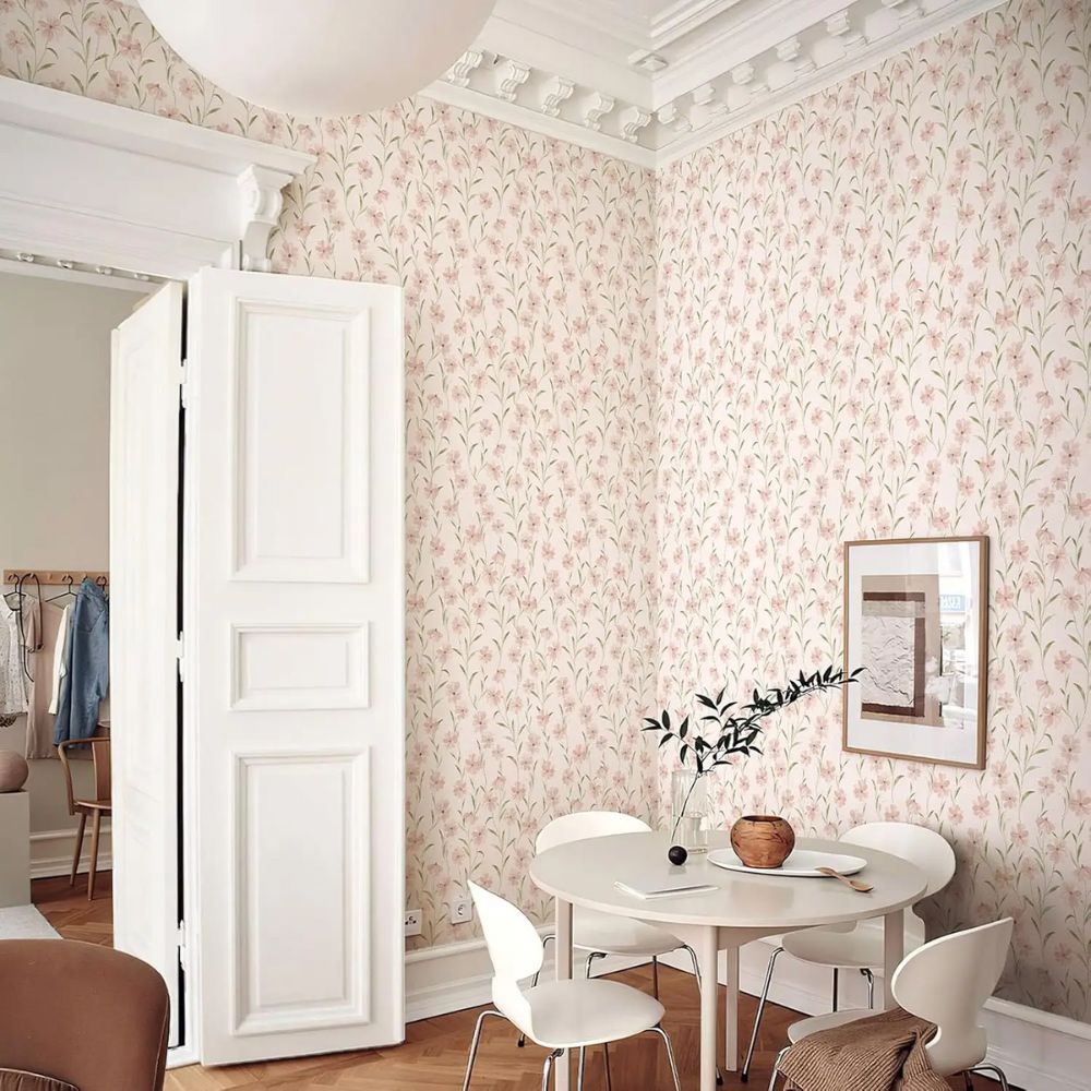 Papier peint liberty rose poudré deco mural