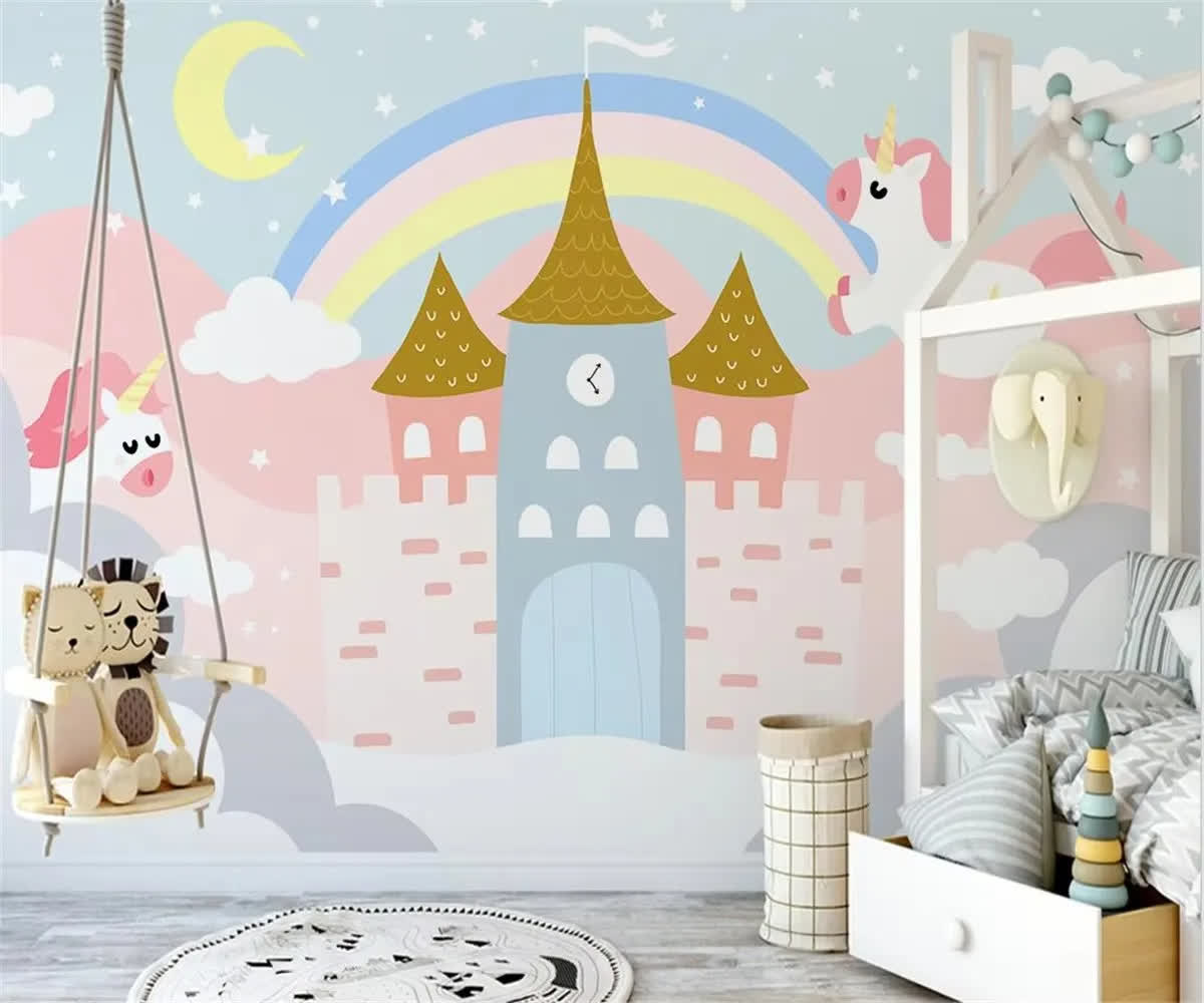 Papier peint licorne arc en ciel